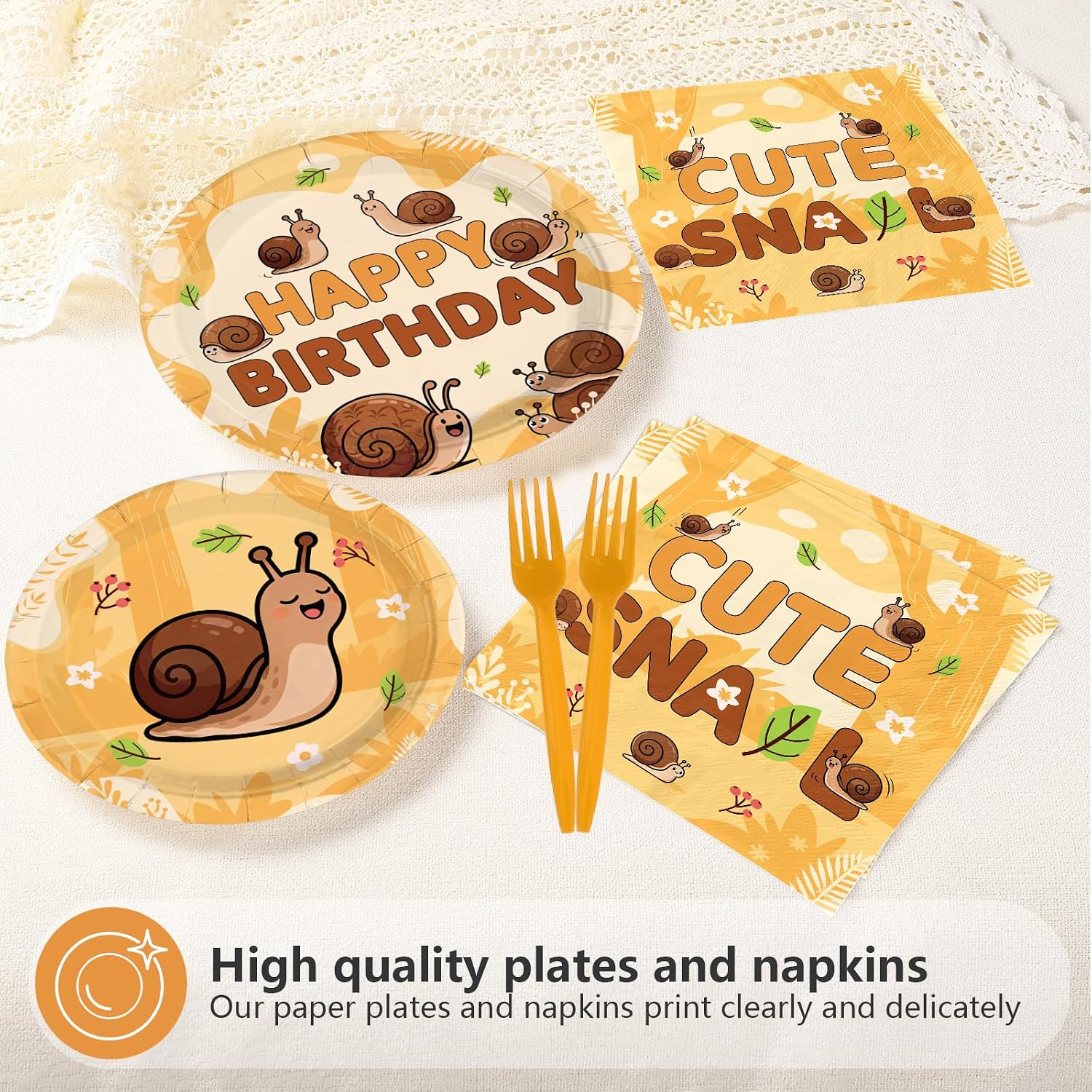 Cute Snail Birthday Plates & Napkins Set - 96 Pcs - image 3
