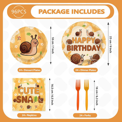 Cute Snail Birthday Plates & Napkins Set - 96 Pcs - image 5