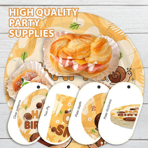 Cute Snail Birthday Plates & Napkins Set - 96 Pcs - image 6