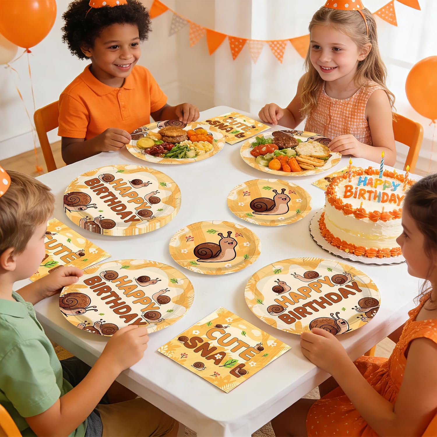 Cute Snail Birthday Plates & Napkins Set - 96 Pcs - image 8