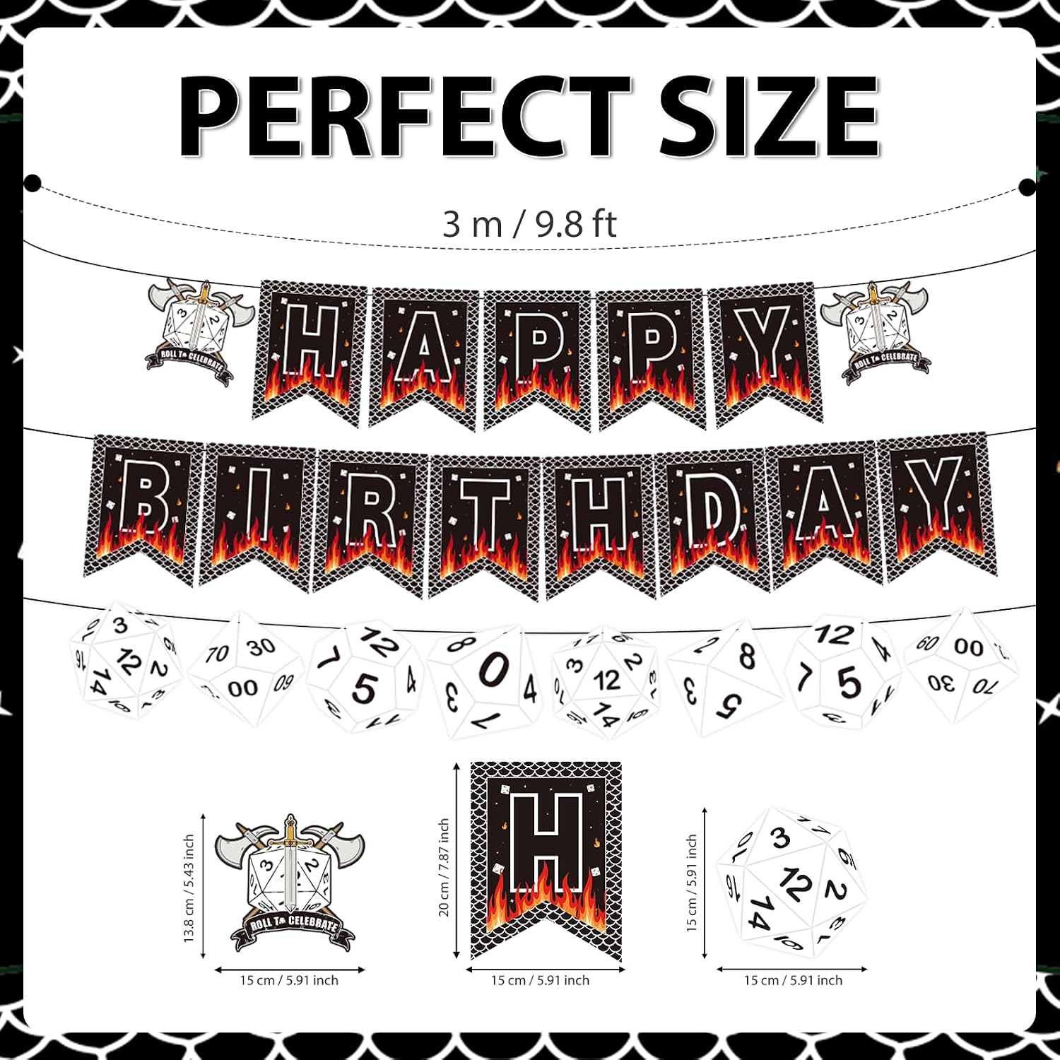 D20 Dice Birthday Party Banner - Dungeons & Dragons Themed Hanging Decor - Grencian