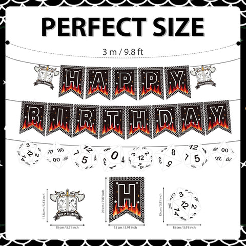 D20 Dice Birthday Party Banner - Dungeons & Dragons Themed Hanging Decor - Grencian