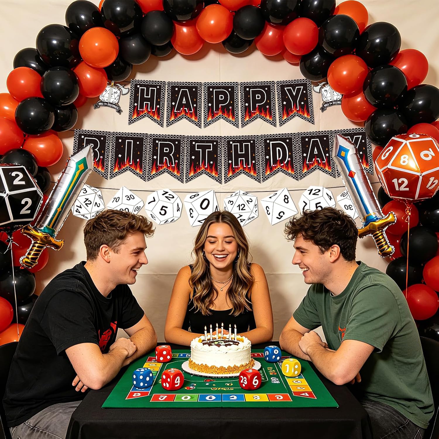 D20 Dice Birthday Party Banner - Dungeons & Dragons Themed Hanging Decor - Grencian