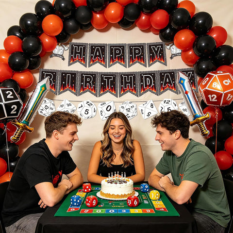 D20 Dice Birthday Party Banner - Dungeons & Dragons Themed Hanging Decor - Grencian