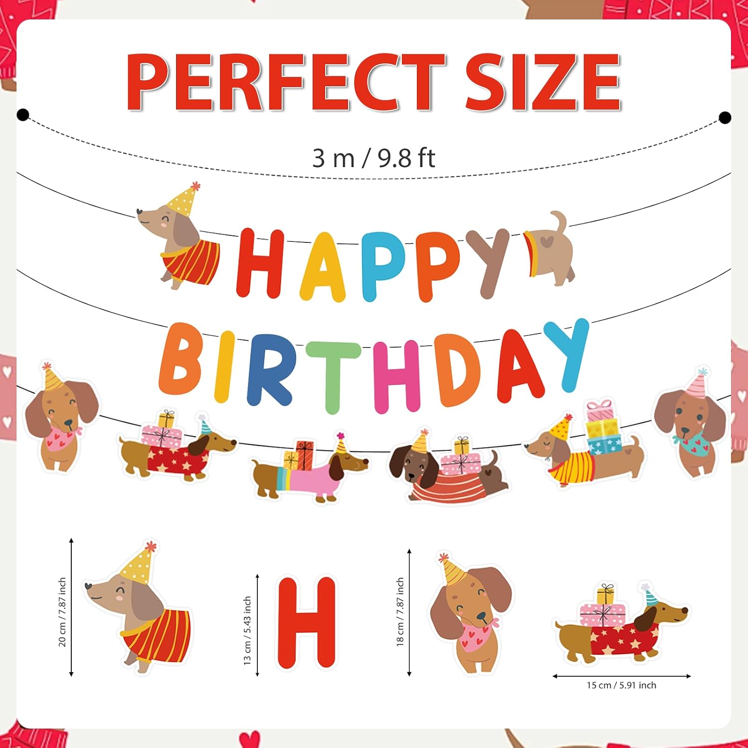 Dachshund Dog Birthday Party Banner - Cartoon Wiener Dog Themed Hanging Decor - Grencian