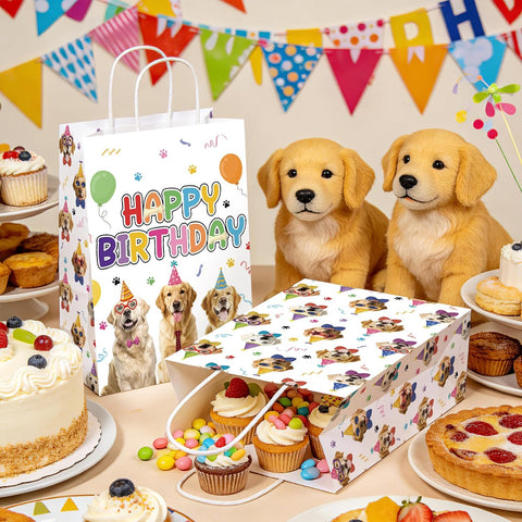 Dog themed party favor bags 16 pieces golden