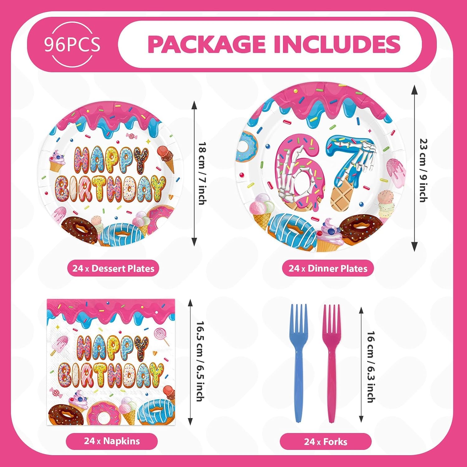 Donut '6 to 7' Birthday Plates & Napkins Set - 96 Pcs - image 2
