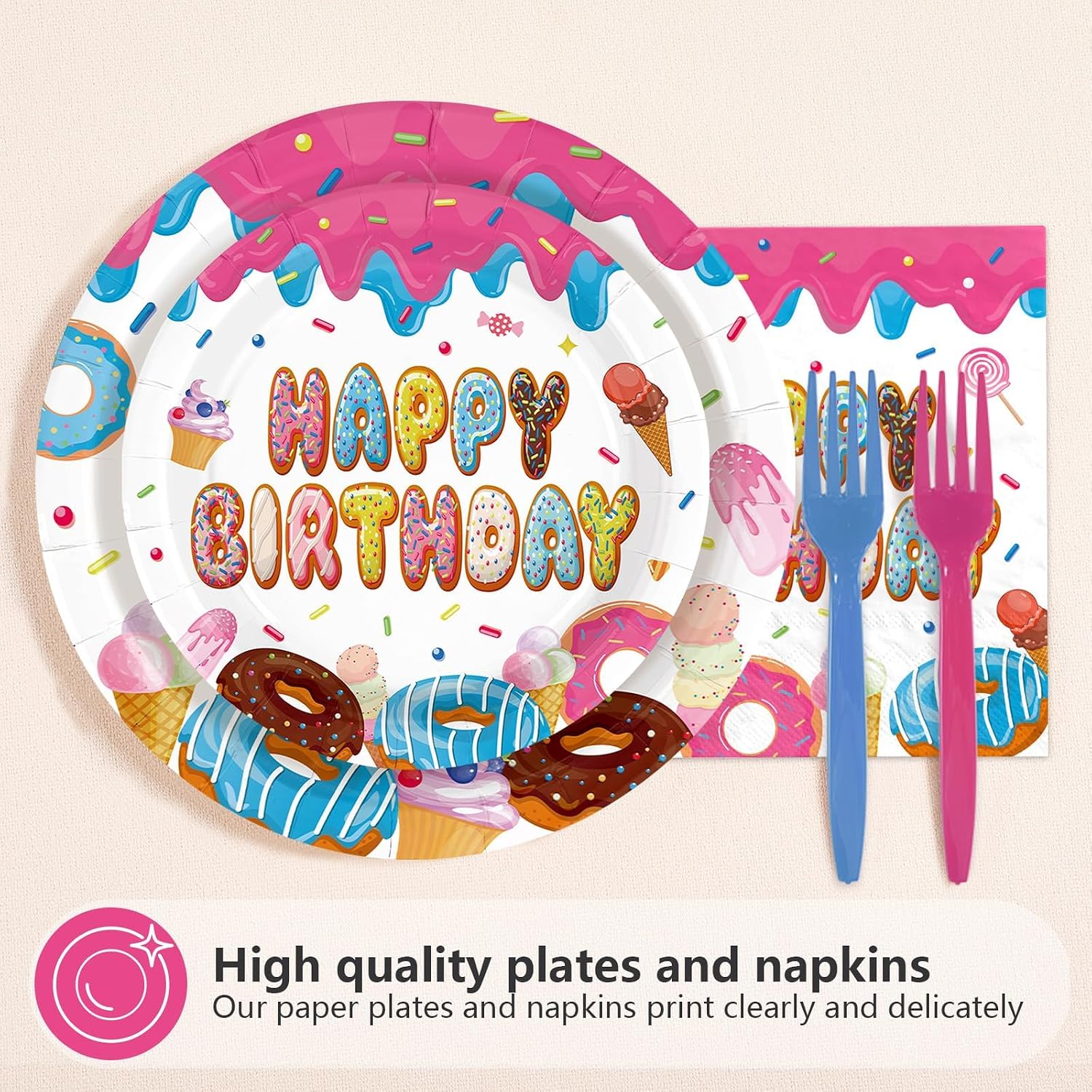Donut '6 to 7' Birthday Plates & Napkins Set - 96 Pcs - image 3