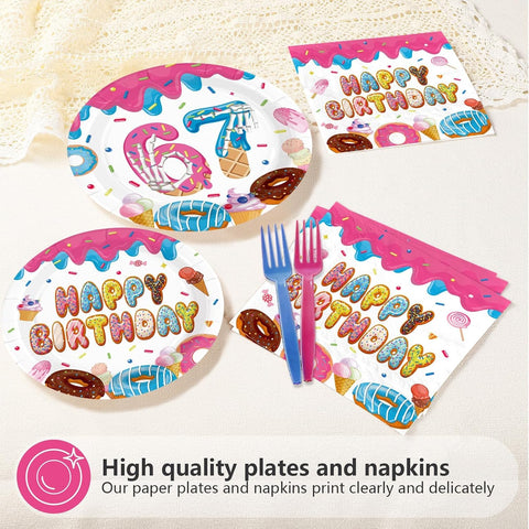 Donut '6 to 7' Birthday Plates & Napkins Set - 96 Pcs - image 4
