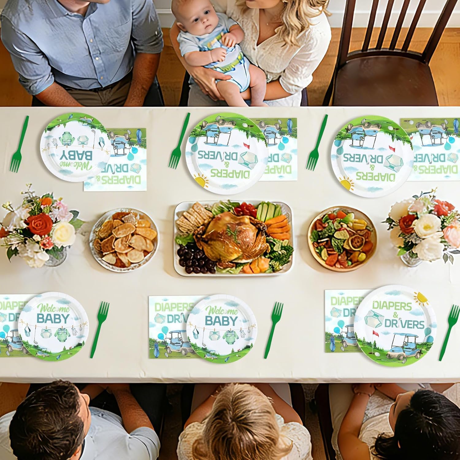 Drivers and diapers golf baby shower complete party set serves 24