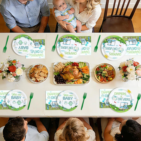 Drivers and diapers golf baby shower complete party set serves 24