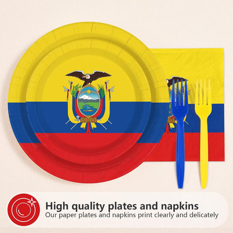 Ecuador yellow blue red 9 inch dinner plates detail