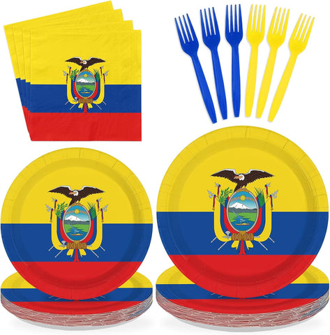 Ecuador flag party plates and napkins set 96 pieces yellow blue red