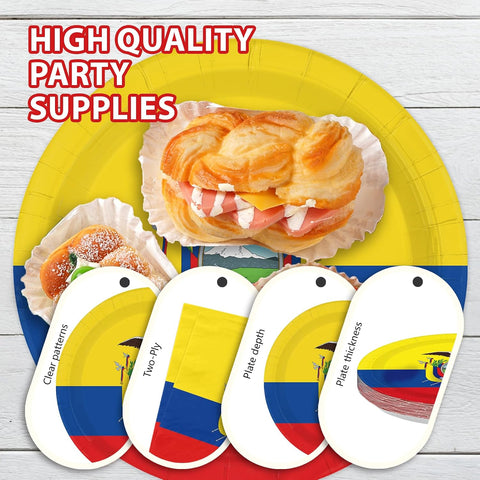 Ecuador national flag coat of arms design on paper plates