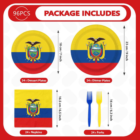 Complete Ecuador flag party tableware set for 24 guests