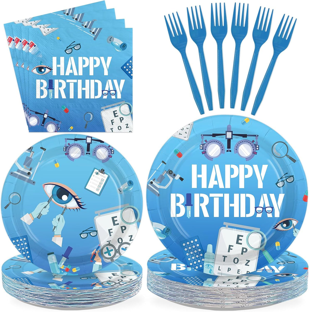 Eye Doctor Birthday Plates & Napkins - 96 Pcs - view 1