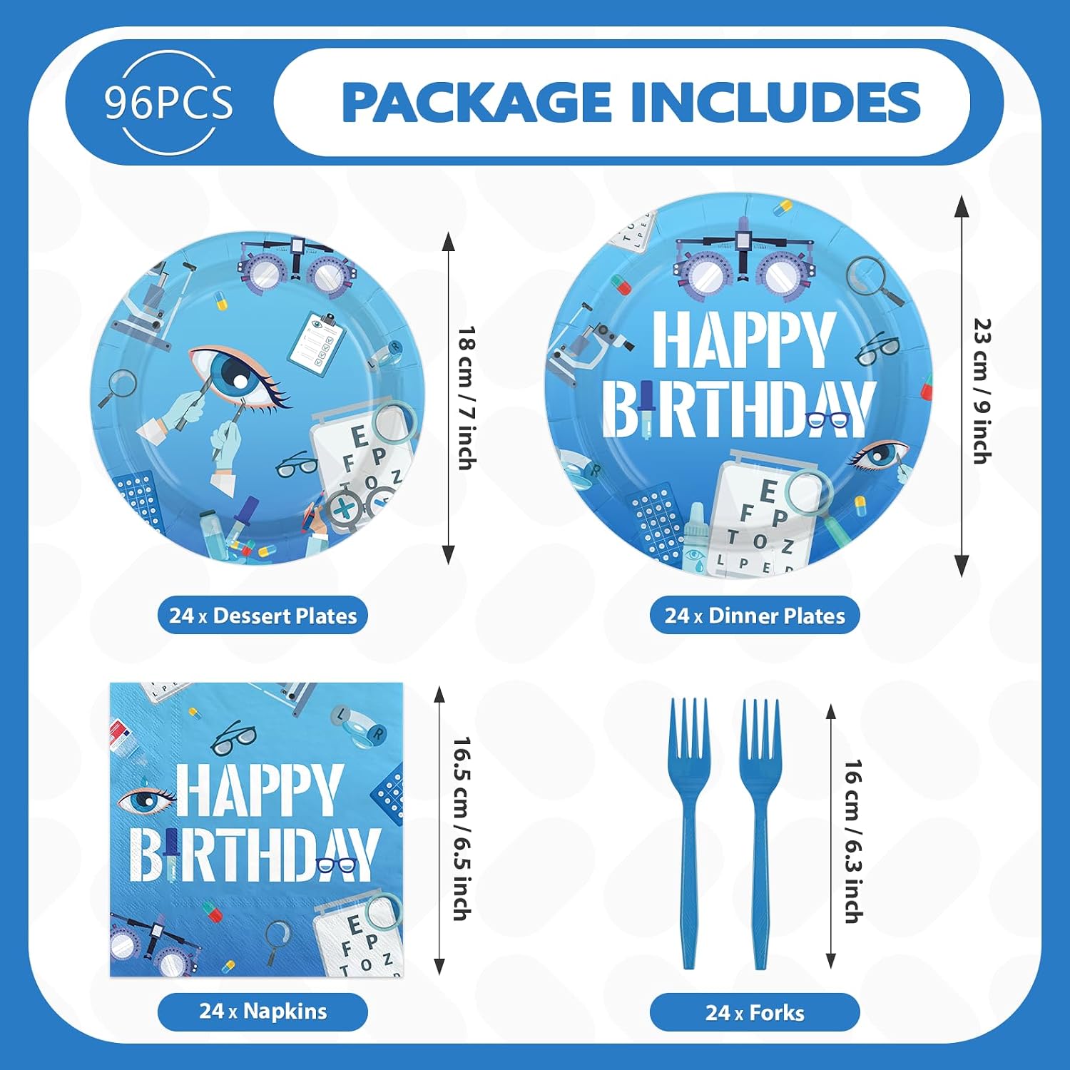 Eye Doctor Birthday Plates & Napkins - 96 Pcs - view 5