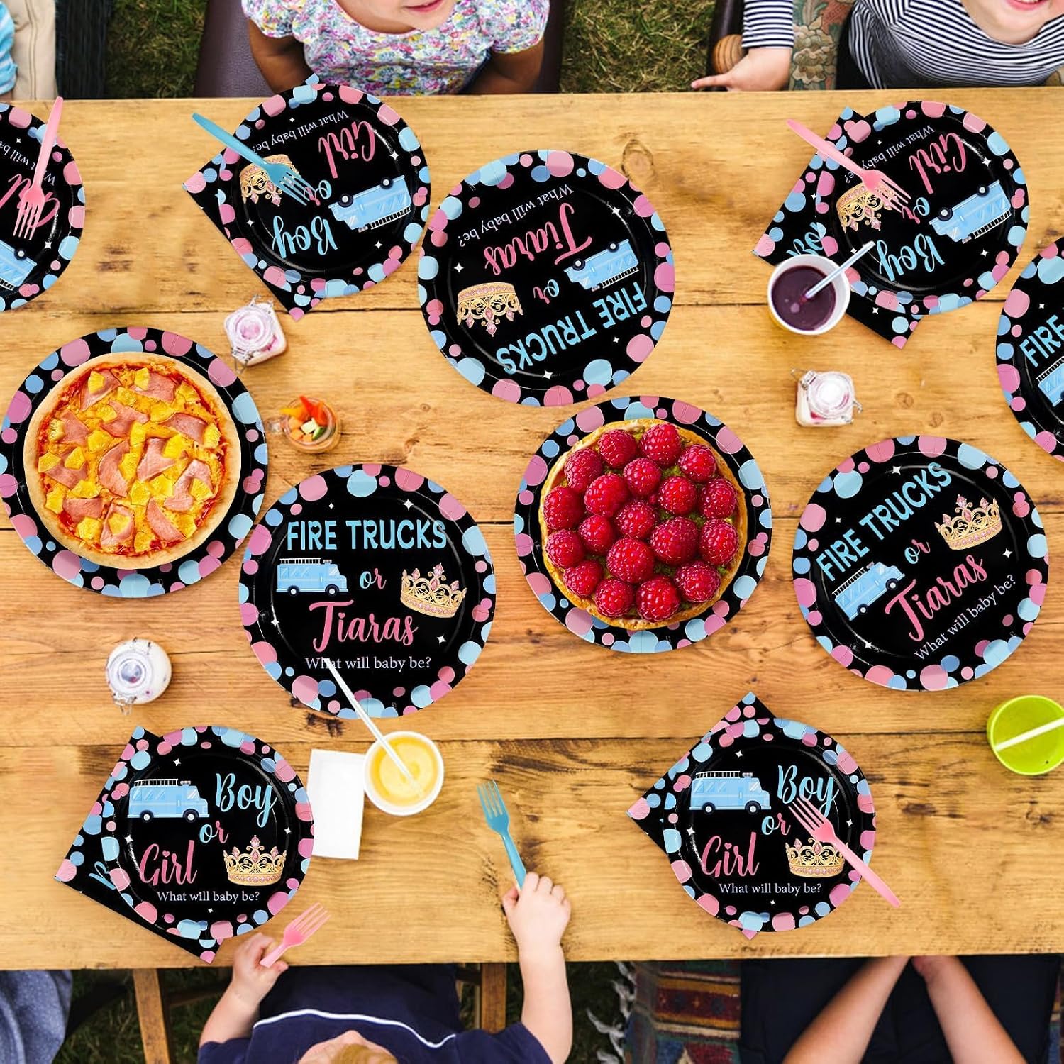 Fire Trucks or Tiaras Gender Reveal Plates & Napkins - 96 Pcs image 7