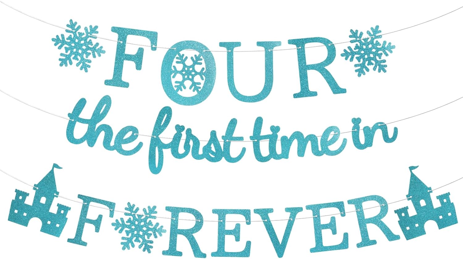 Four the First Time in Forever Banner - Frozen 4th Birthday Glitter Party Banner - Grencian