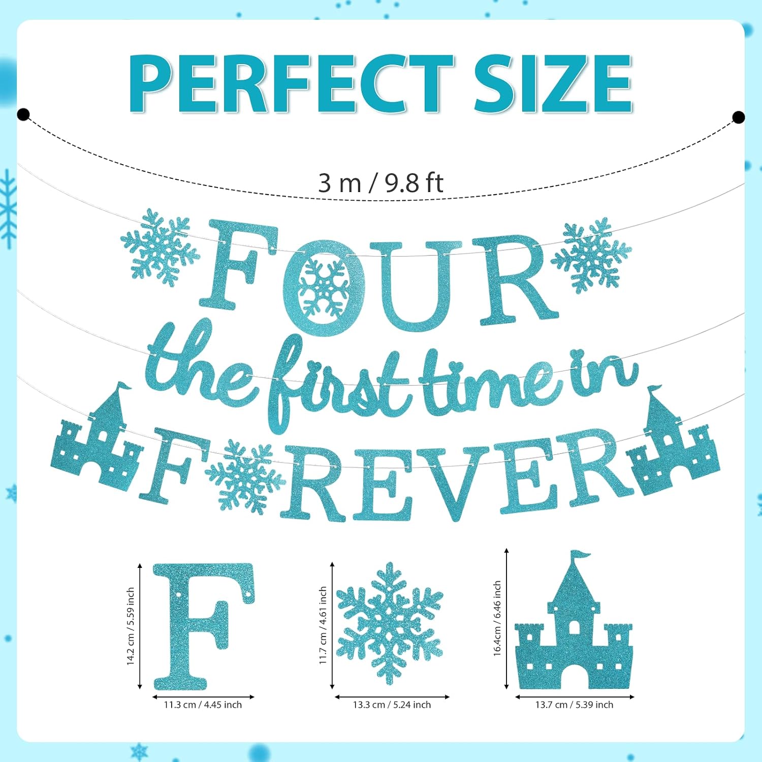 Four the First Time in Forever Banner - Frozen 4th Birthday Glitter Party Banner - Grencian