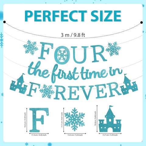 Four the First Time in Forever Banner - Frozen 4th Birthday Glitter Party Banner - Grencian