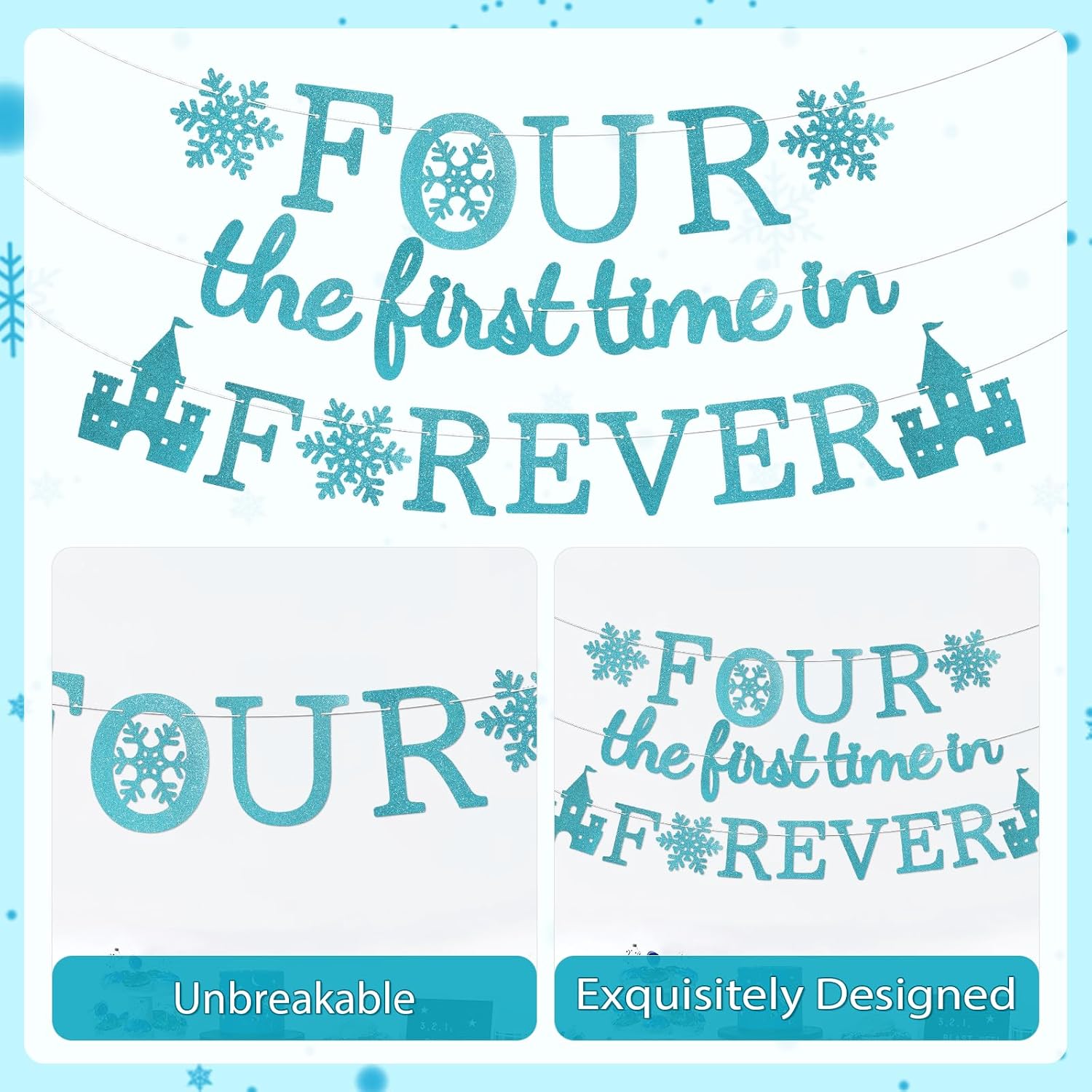 Four the First Time in Forever Banner - Frozen 4th Birthday Glitter Party Banner - Grencian