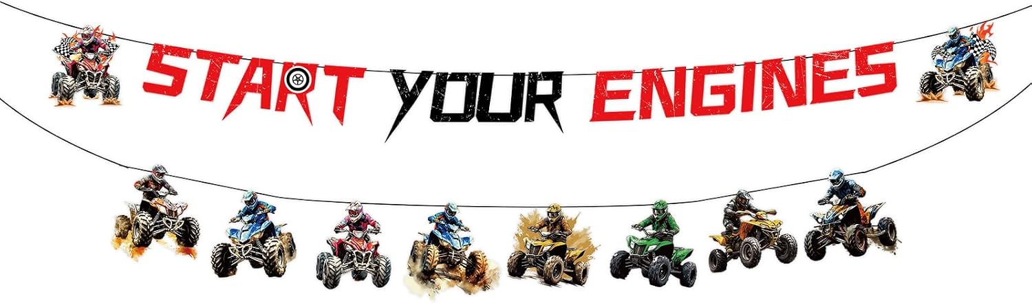 Four Wheeler ATV Quad Birthday Banner - Off Road Racing Themed Party Decor - Grencian