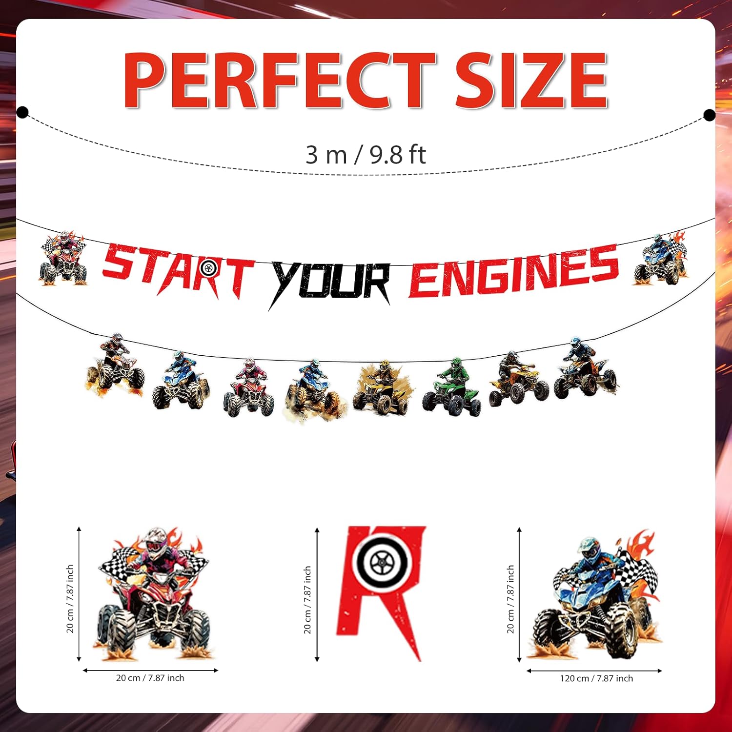 Four Wheeler ATV Quad Birthday Banner - Off Road Racing Themed Party Decor - Grencian