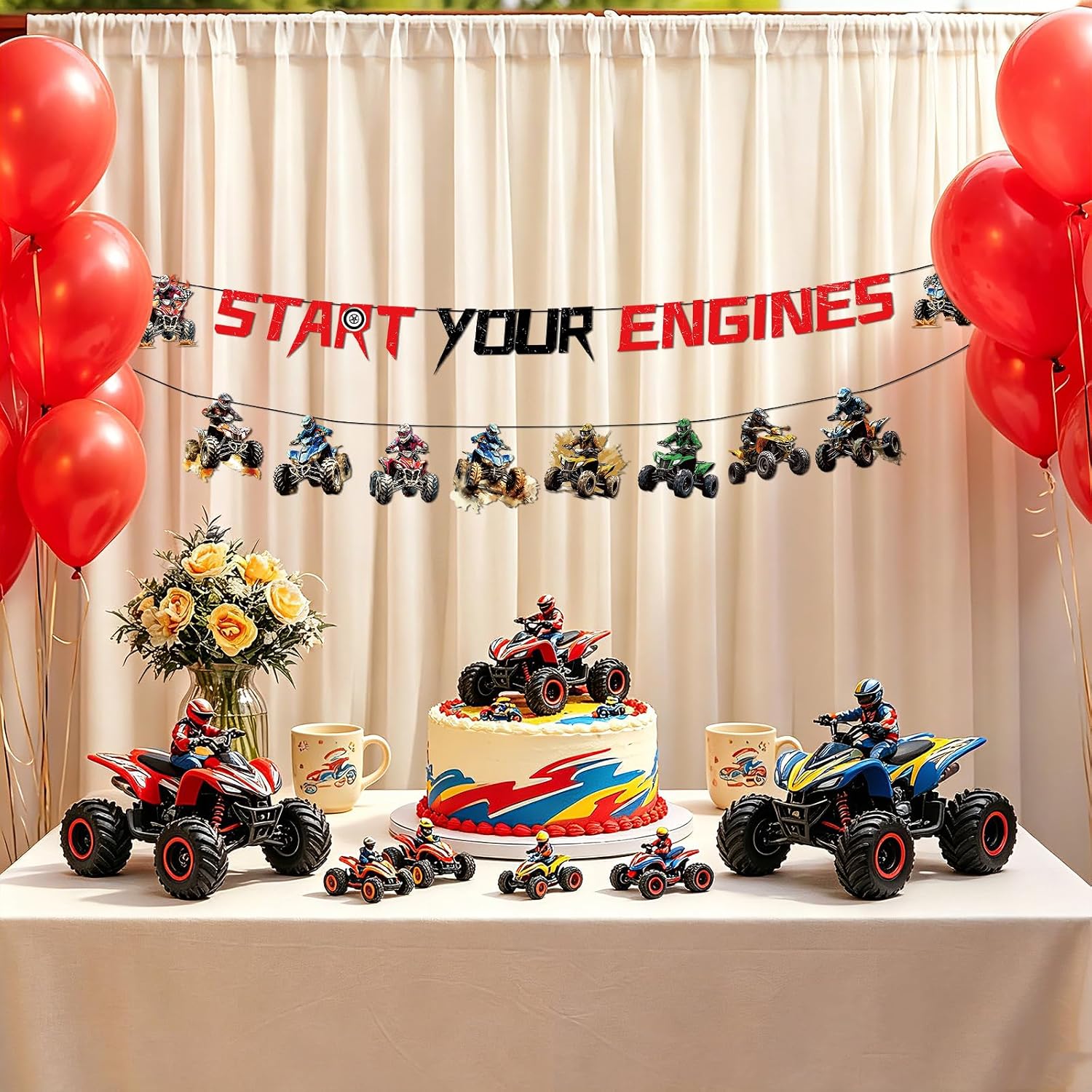 Four Wheeler ATV Quad Birthday Banner - Off Road Racing Themed Party Decor - Grencian