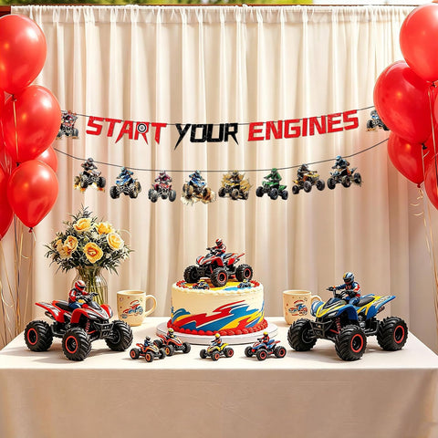 Four Wheeler ATV Quad Birthday Banner - Off Road Racing Themed Party Decor - Grencian