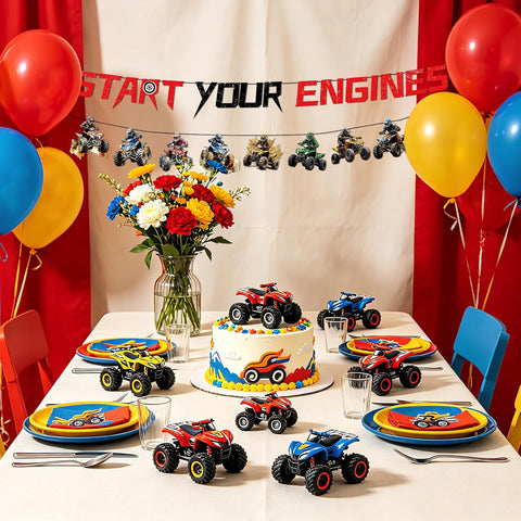 Four Wheeler ATV Quad Birthday Banner - Off Road Racing Themed Party Decor - Grencian
