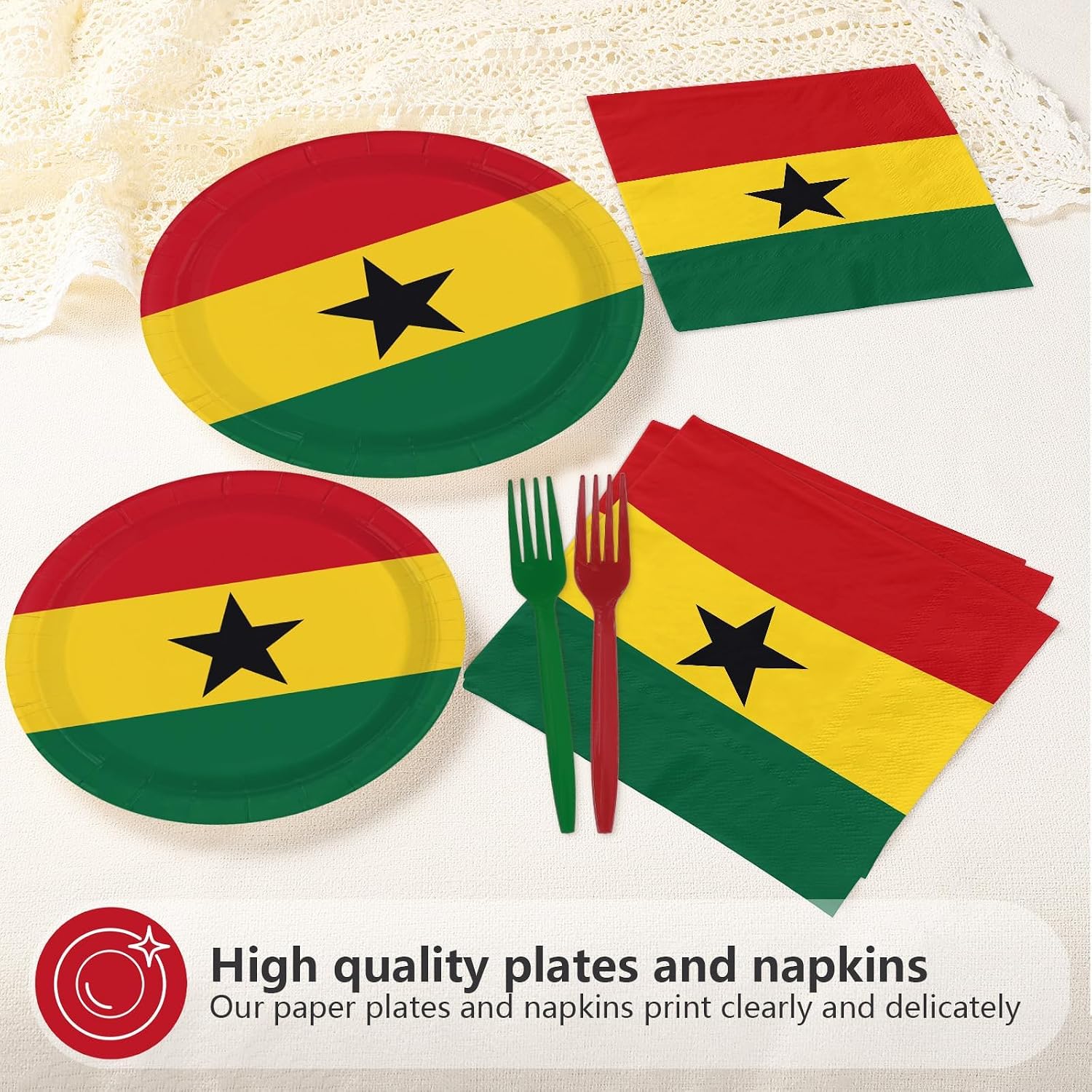 Ghana flag dessert plates 7 inch detail