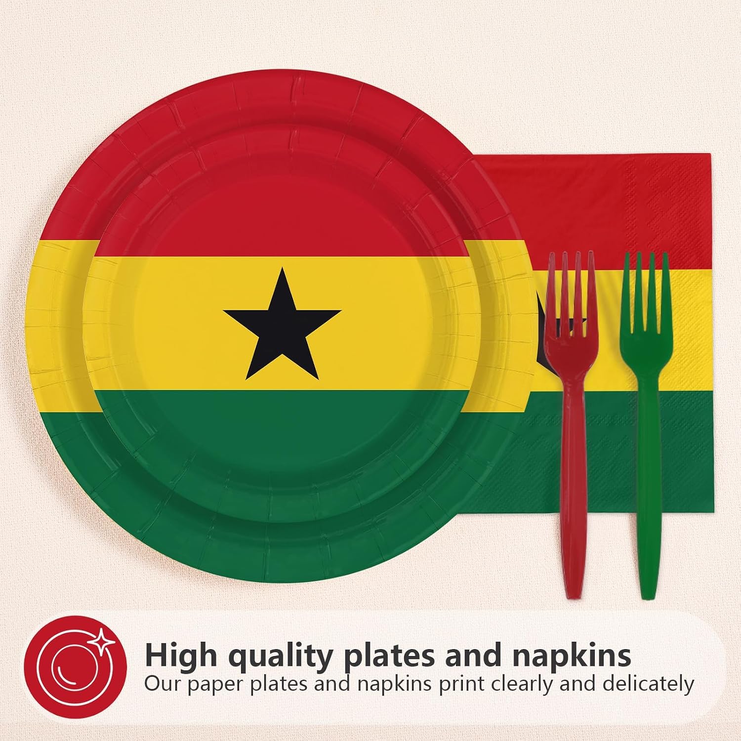 Ghana red yellow green 9 inch dinner plates with black star