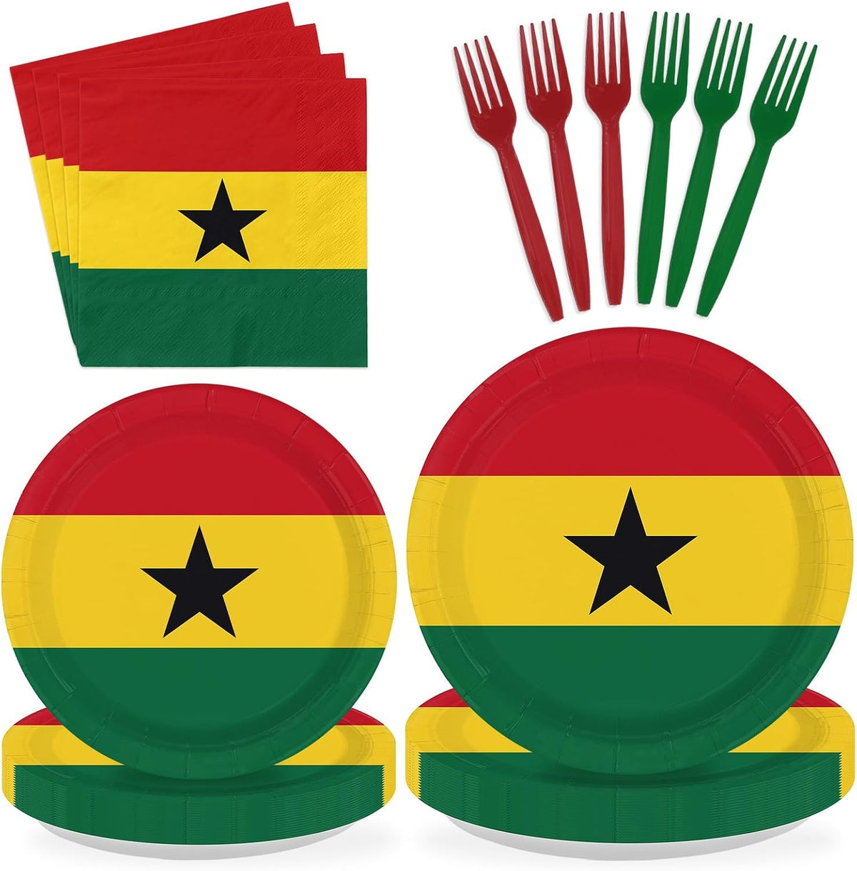 Ghana flag party plates and napkins set 96 pieces red yellow green