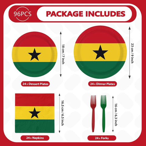 Complete Ghana flag party tableware set for 24 guests