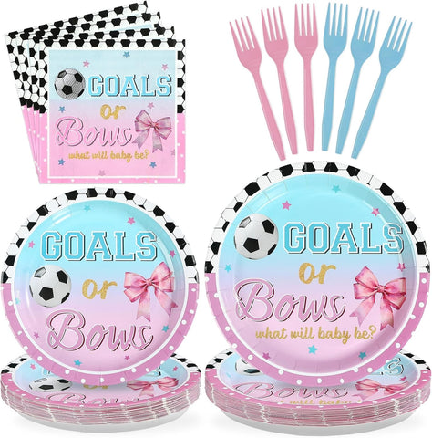 Goals or Bows Gender Reveal Plates & Napkins - 96 Pcs image 1