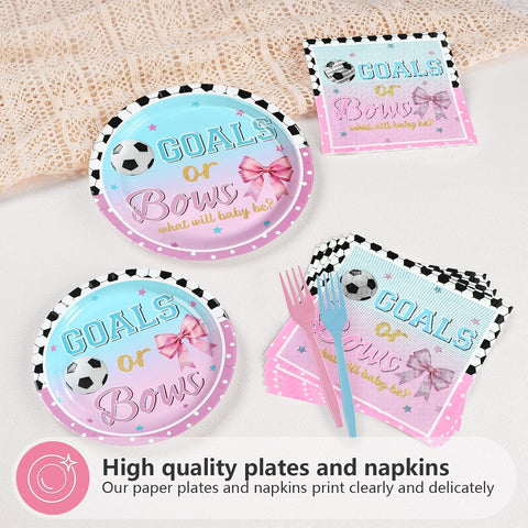Goals or Bows Gender Reveal Plates & Napkins - 96 Pcs image 4