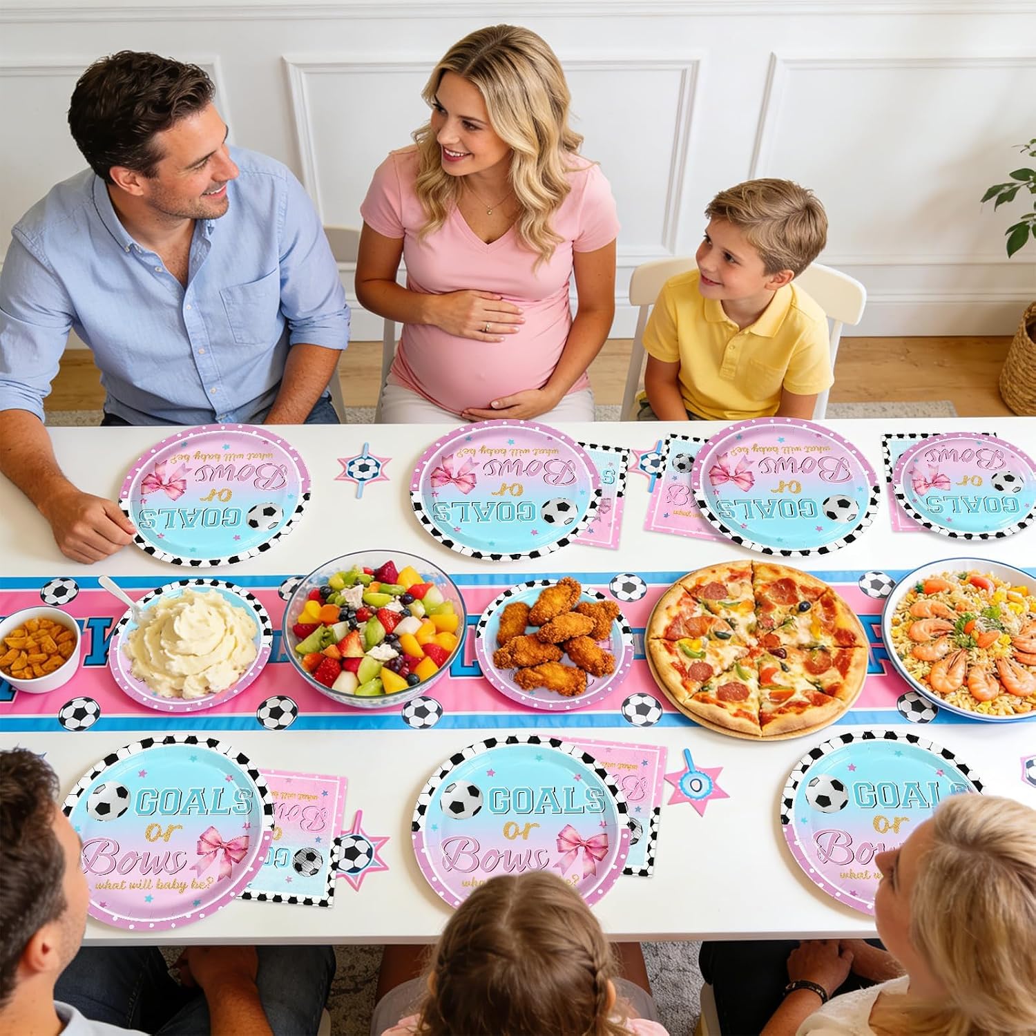 Goals or Bows Gender Reveal Plates & Napkins - 96 Pcs image 7