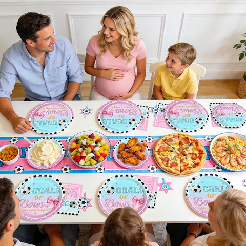 Goals or Bows Gender Reveal Plates & Napkins - 96 Pcs image 7