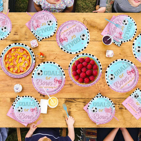 Goals or Bows Gender Reveal Plates & Napkins - 96 Pcs image 8