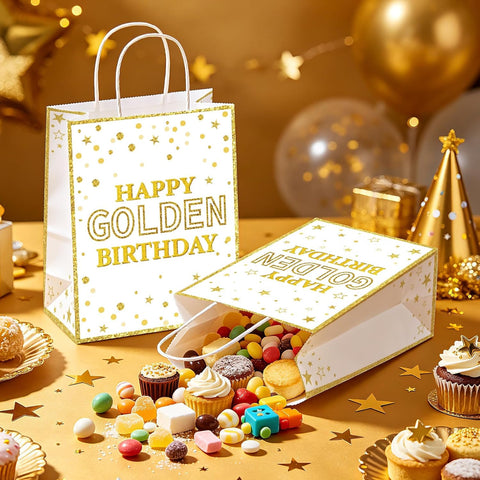 Golden milestone party favor bags 16 pieces