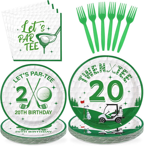 Golf 20th birthday plates and napkins 96 pieces lets par tee green white theme