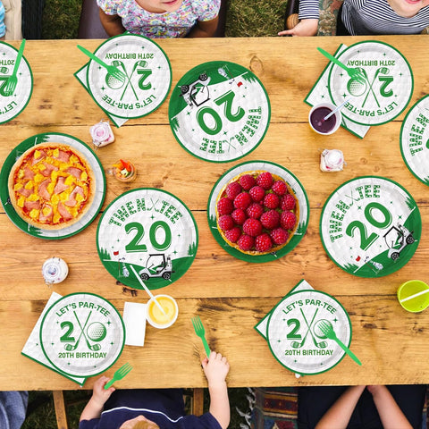 Golf themed 20th birthday party table decoration green white