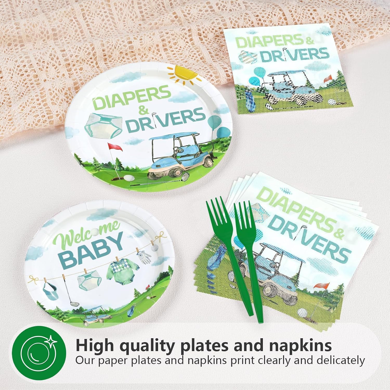 Golf baby shower dessert plates 7 inch welcome baby design
