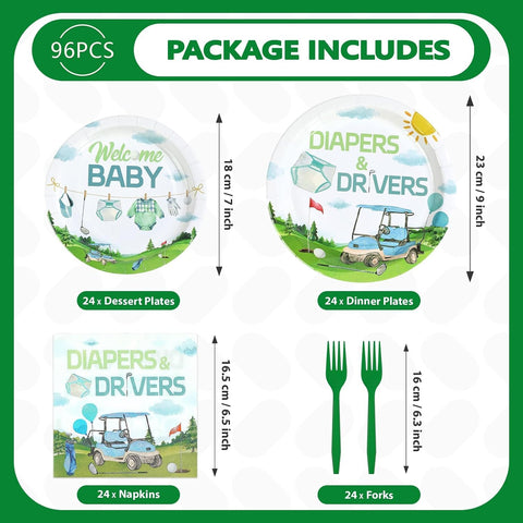 Golf baby shower tableware set full layout plates napkins forks