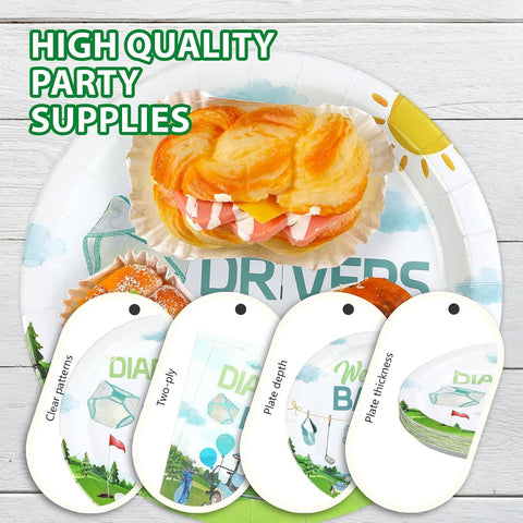Watercolor golf baby shower party supplies close up design detail