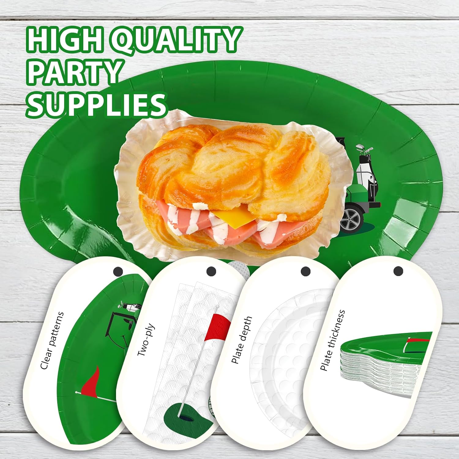Golf cart shaped plates close up design detail green