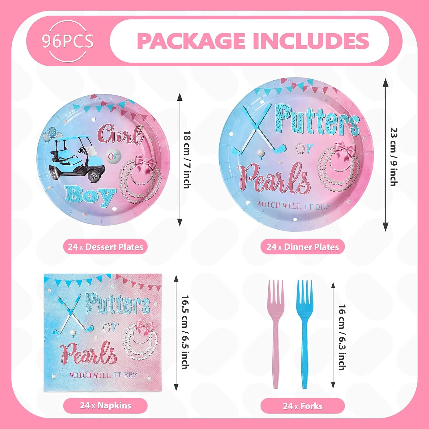 Golf gender reveal tableware set full layout plates napkins forks