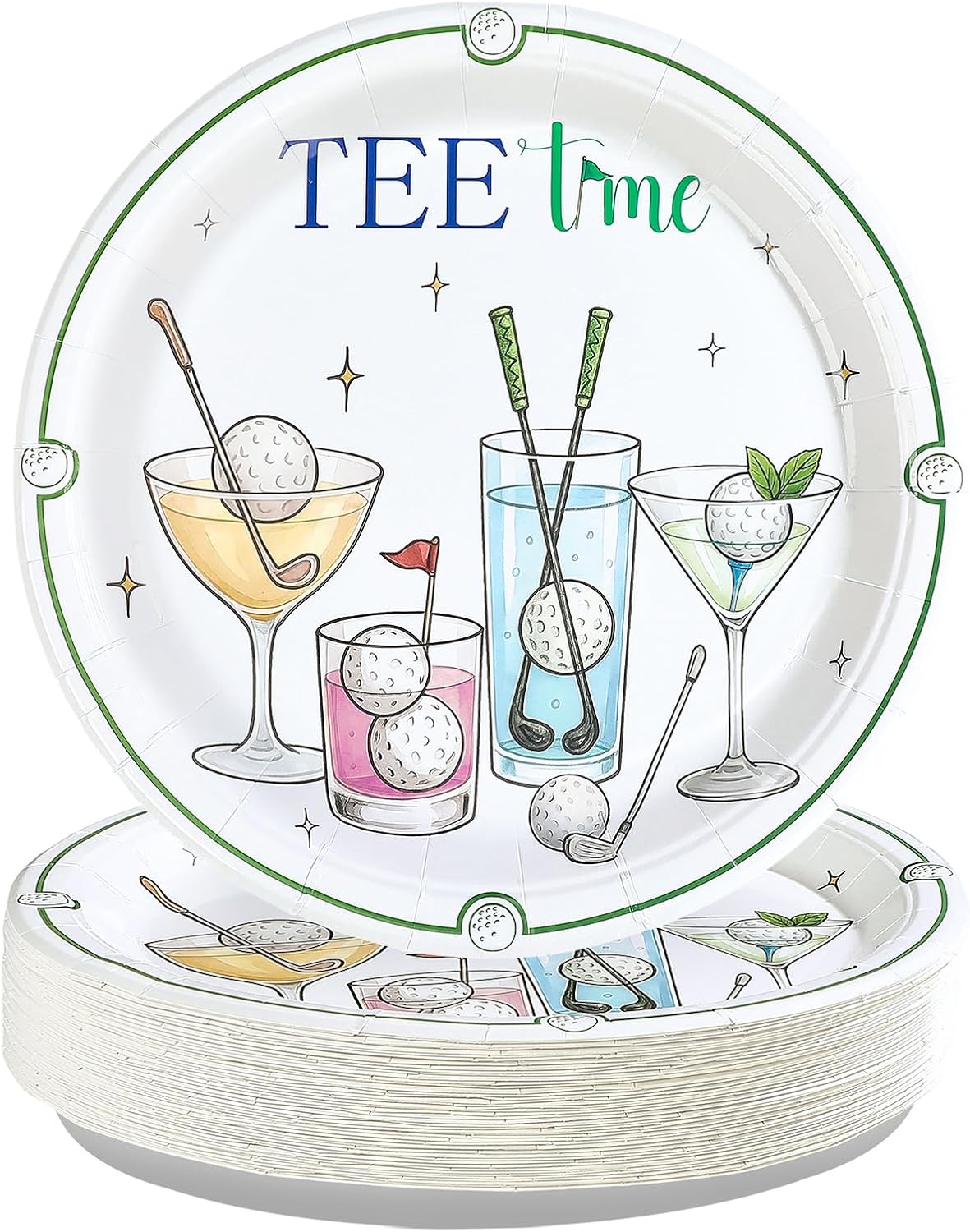 Golf martini cocktail paper plates 50 pieces 10 inch tee time design