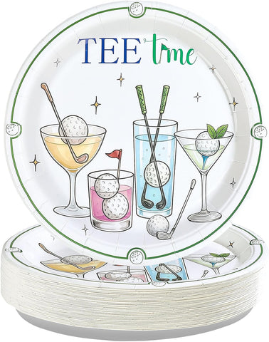 Golf martini cocktail paper plates 50 pieces 10 inch tee time design